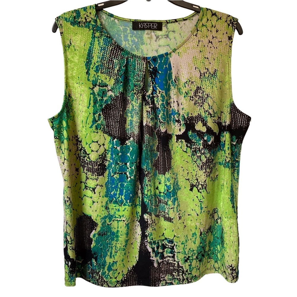 2/$15 Kasper green and blue scoopneck tank top blouse large